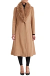 Sofia Cashmere Toscana Genuine Dyed Lamb Shearling Collar Wool Blend Coat In Camel