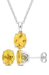 Delmar Oval Cut Citrine Pendant Necklace & Stud Earrings Set In Silver/ Yellow