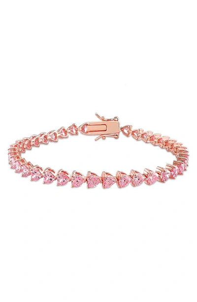 Delmar Rose Gold Plated Cz Heart Tennis Bracelet In Pink