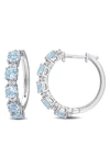 DELMAR STERLING SILVER SKY BLUE TOPAZ & WHITE TOPAZ HUGGIE HOOP EARRINGS