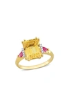 DELMAR OCTAGON CUT CITRINE RUBY & DIAMOND RING