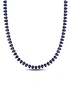 DELMAR STERLING SILVER PEAR CUT LAB CREATED SAPPHIRE TENNIS NECKLACE