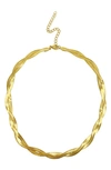 Adornia 14k Plated Water-resistant Braided Herringbone Chain Necklace In Yellow