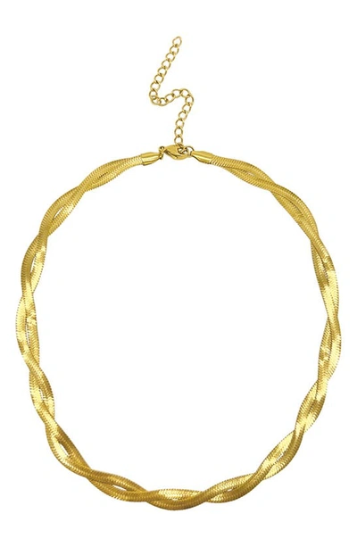 Adornia 14k Plated Water-resistant Braided Herringbone Chain Necklace In Yellow