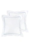 Melange Home Set Of 2 Single Embroidered Line 300 Thread Count 100% Cotton Euro Shams In Blue