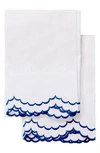 Melange Set Of 2 Double Scallop Embroidered 300 Thread Count Cotton Pillowcases In Navy
