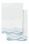 Melange Set Of 2 Double Scallop Embroidered 300 Thread Count Cotton Pillowcases In Blue