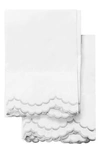 Melange Set Of 2 Double Scallop Embroidered 300 Thread Count Cotton Pillowcases In Grey