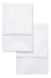 Melange Home Single Embroidered Line 300 Thread Count 100% Cotton Pillowcases In Blue