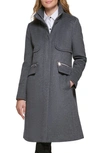 Karl Lagerfeld Officer Wool Blend Coat In Medium Grey