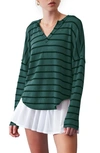 Blu Pepper Stripe V-neck Sweater In Hunter Green