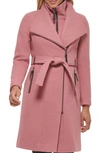 Shop Calvin Klein Wool Blend Bib Coat In Rose