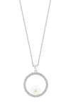 EFFY STERLING SILVER WHITE SAPPHIRE & FRESHWATER PEARL PENDANT NECKLACE
