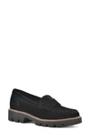 White Mountain Footwear Gunner Lug Sole Platform Loafer In Black/ Suede