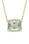 DELMAR CUSHION CUT GREEN QUARTZ & WHITE TOPAZ NECKLACE