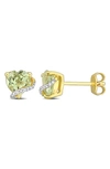 DELMAR 18K GOLD PLATED STERLING SILVER GREEN QUARTZ & DIAMOND HEART STUD EARRINGS