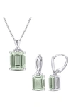 DELMAR STERLING SILVER GREEN QUARTZ & WHITE TOPAZ EARRINGS & NECKLACE SET