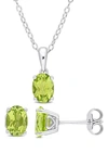 DELMAR STERLING SILVER OVAL PERIDOT STUD EARRINGS & NECKLACE SET