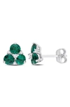 DELMAR STERLING SILVER LAB CREATED EMERALD & LAB CREATED WHITE SAPPHIRE STUD EARRINGS