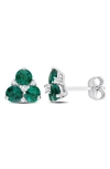 Delmar Sterling Silver Lab Created Emerald & Lab Created White Sapphire Stud Earrings In Green