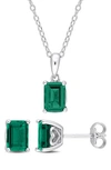 Delmar Emerald Cut Lab Created Emerald Pendant Necklace & Stud Earrings Set In Green