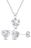 DELMAR STERLING SILVER LAB CREATED WHITE SAPPHIRE HEART STUD EARRINGS & NECKLACE SET