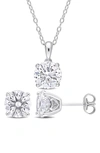 Delmar Sterling Silver Round Lab Created White Sapphire Stud Earrings & Necklace Set In Silver