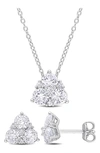 Delmar Created White Sapphire Stud Earrings & Necklace Set In White