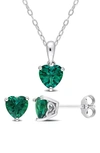 Delmar Heart Cut Lab Created Emerald Pendant Necklace & Stud Earrings In Green
