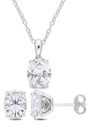 DELMAR OVAL CUT LAB CREATED WHITE SAPPHIRE PENDANT NECKLACE & STUD EARRINGS