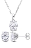 Delmar Oval Cut Lab Created White Sapphire Pendant Necklace & Stud Earrings In Silver