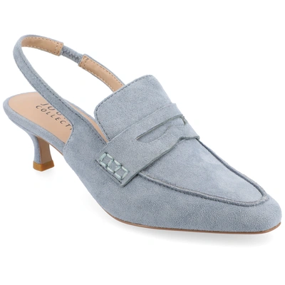 Journee Collection Women's Amory Tailored Kitten Heel Slingback Pumps In Blue