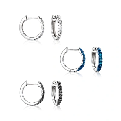 Rs Pure By Ross-simons Multicolored Diamond Jewelry Set: 3 Pairs Of Huggie Hoop Earrings In Sterling Silver In Black