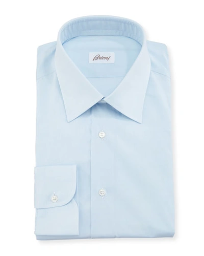 Brioni Solid Cotton Poplin Dress Shirt In Blue