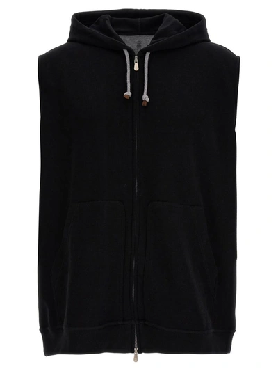 Brunello Cucinelli Cotton-blend Hooded Vest In Black