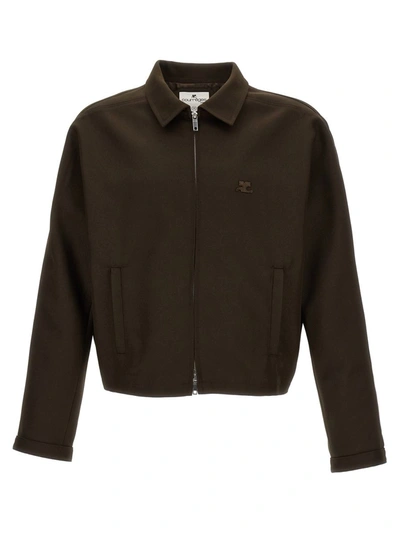 Courrèges Zip-up Twill Bomber Jacket In Brown