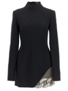 David Koma Crystal-embellished Mesh-trimmed Stretch-cady Mini Dress In Black
