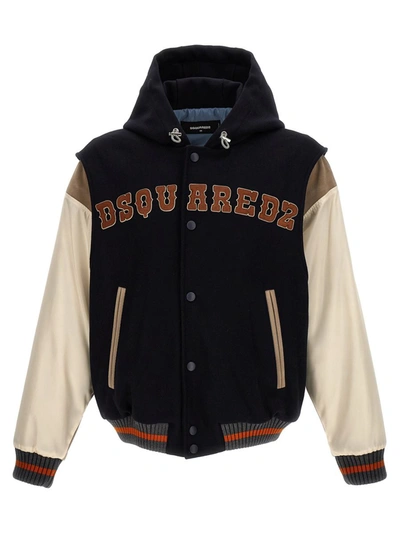 Dsquared2 Varsity Wool Blend Bomber Jacket In Multicolor