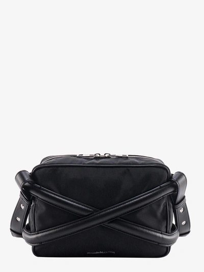 Alexander Mcqueen Nylon And Leather Shoulder Bag With Frontal Logo In Black