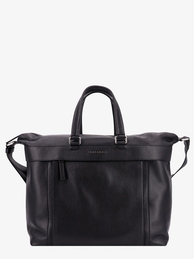 Orciani Logo-plaque Leather Tote Bag In Black