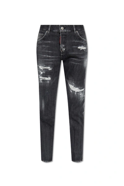 Dsquared2 Cool Girl Distressed Cropped Jeans In Nero