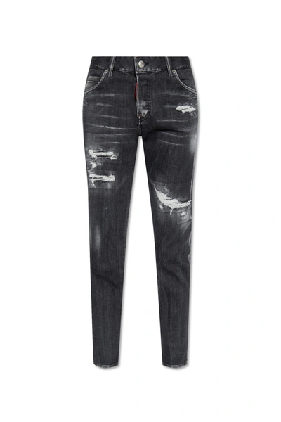 Dsquared2 Distressed Cropped Skinny Jeans In Black