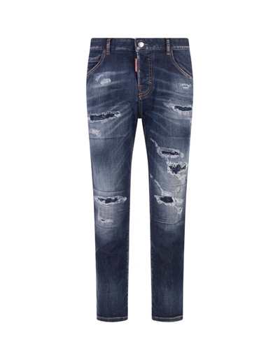 Dsquared2 S.s. Medium Ripped Wash Cool Girl Cropped Jeans In Blu