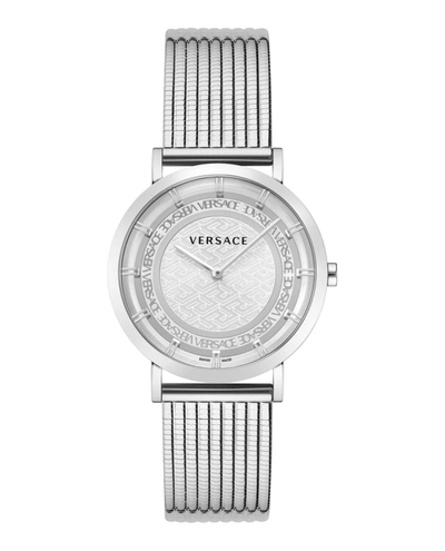 Versace Women's La Greca Embossed Silver Dial Stainless Steel Bracelet Watch