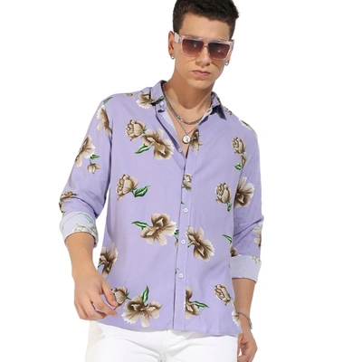 Campus Sutra Floral Print Shirt In Purple