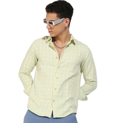 Campus Sutra Plaid Button-up Shirt In Yellow