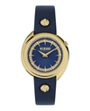 Versus Women's Tortona Crystal 2 Hand Quartz Blue Genuine Leather Watch, 38mm In Gold