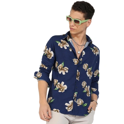 Campus Sutra Floral Printed Shirt In Blue
