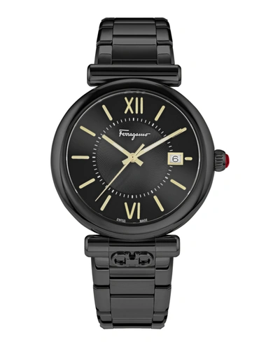 Ferragamo Ora Black Dial Stainless Steel Bracelet Watch, 40mm X 8.9mm