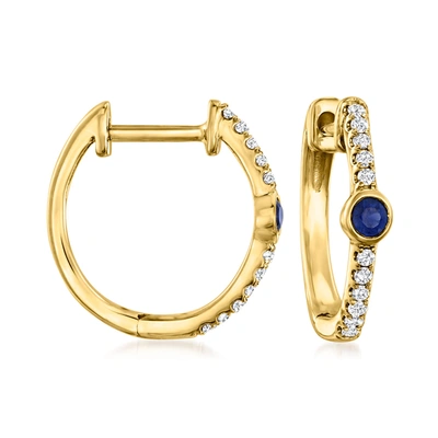 Rs Pure Ross-simons Sapphire And Diamond-accented Huggie Hoop Earrings In 14kt Yellow Gold